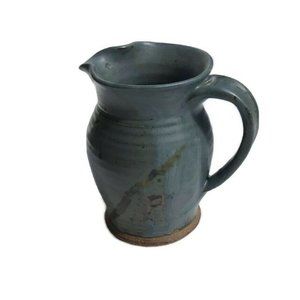Vintage Hand Thrown Pitcher Blue Gray Glazed Art Pottery 6” Tall
